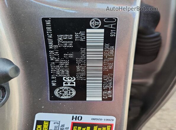 2T1BURHE3JC104362 2018 TOYOTA COROLLA Желто-коричневый Вид подкапотного пространства
