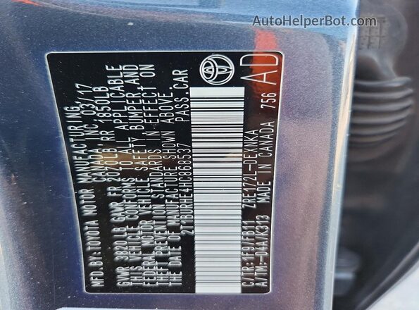 2T1BURHE4HC868537 2017 TOYOTA COROLLA Gray Вид підкапотного простору