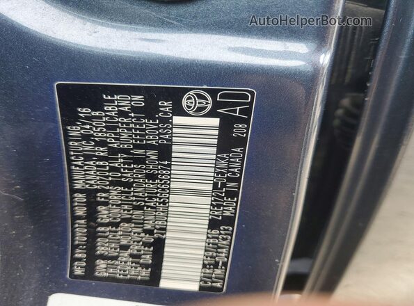 2T1BURHE5GC656874 2016 TOYOTA COROLLA Синий Вид наклейки с VIN-кодом