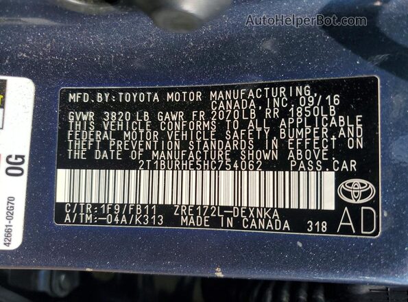 2T1BURHE5HC754062 2017 TOYOTA COROLLA Синий Вид подкапотного пространства