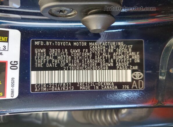 2T1BURHE5HC865548 2017 TOYOTA COROLLA Charcoal Вид підкапотного простору