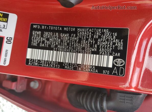 2T1BURHE6HC755205 2017 TOYOTA COROLLA Red Vista del compartimento del motor