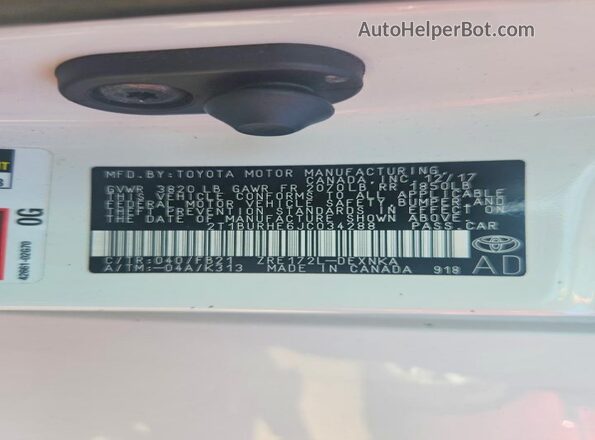 2T1BURHE6JC034288 2018 TOYOTA COROLLA Белый Вид наклейки с VIN-кодом