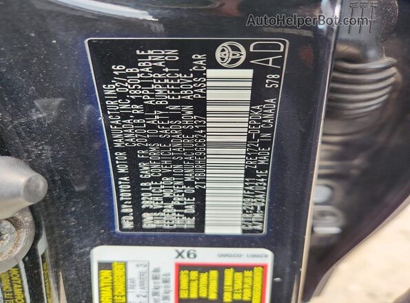 2T1BURHE9GC624137 2016 TOYOTA COROLLA Black Вид підкапотного простору