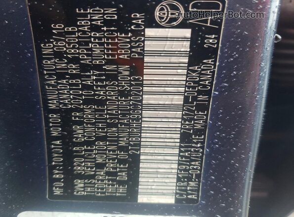 2T1BURHE9GC702013 2016 TOYOTA COROLLA Blue Engine compartment view