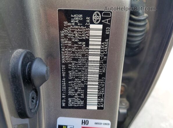2T1BURHE9HC753383 2017 TOYOTA COROLLA Gray VIN კოდის სტიკერის ხედი