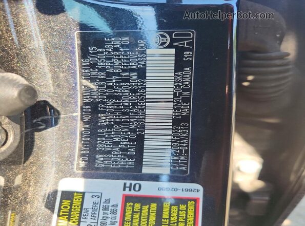 2T1BURHEXGC526122 2016 TOYOTA COROLLA Black VIN sticker view