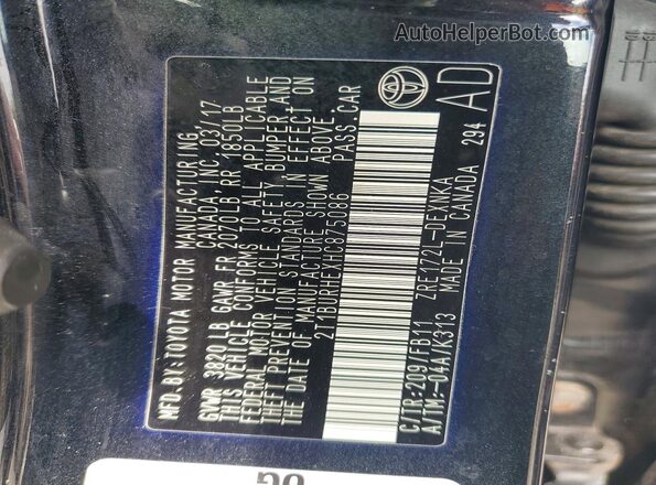 2T1BURHEXHC875086 2017 TOYOTA COROLLA Black Vista del compartimento del motor
