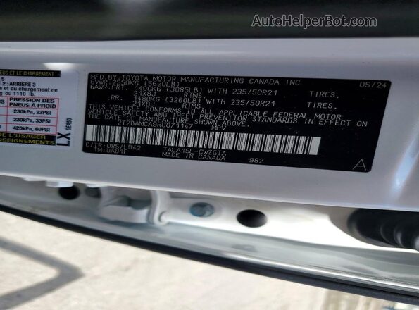 2T2BAMCA9RC071147 2024 LEXUS RX Белый Вид наклейки с VIN-кодом