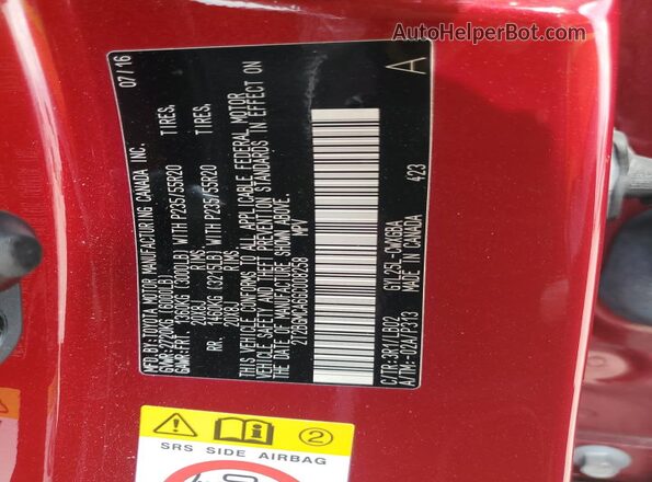 2T2BGMCA6GC008258 2016 LEXUS RX Red Вид наклейки з VIN-кодом