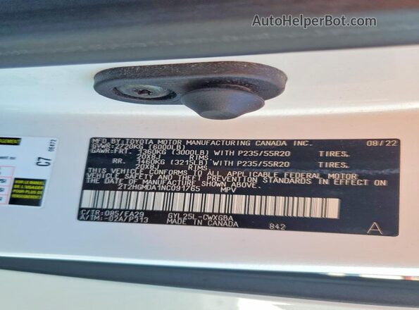 2T2HGMDA1NC091765 2022 LEXUS RX White Widok wnętrza 360 stopni