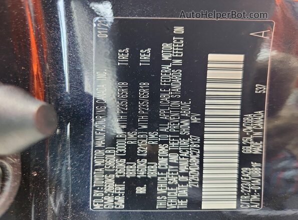 2T2HZMDA8MC278137 2021 LEXUS RX Black VIN կոդի պիտակի տեսք