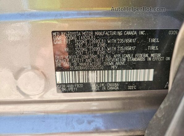2T36CRAV0TC005250 2026 TOYOTA RAV4 Gray Vista de la etiqueta del VIN
