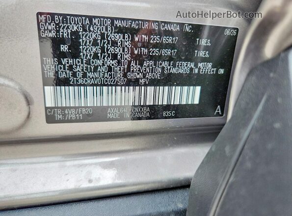 2T36CRAV0TC027507 2026 TOYOTA RAV4 Gray Панорамний вид салону 360°