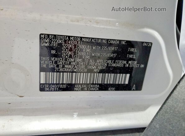 2T36CRAV0TW035038 2026 TOYOTA RAV4 White Սալոնի 360 աստիճան տեսք