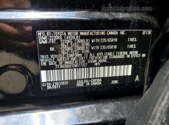 2T36CRAV1TW077007 2026 TOYOTA RAV4 Black VIN sticker view