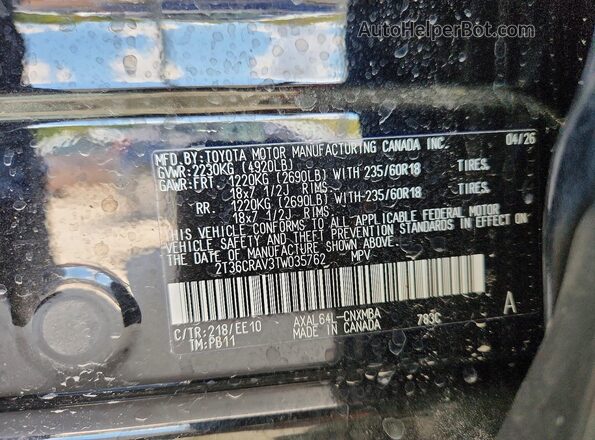 2T36CRAV3TW035762 2026 TOYOTA RAV4 Black Вид наклейки з VIN-кодом