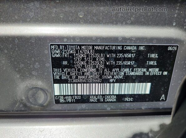 2T36DRBV6TC014482 2026 TOYOTA RAV4 Gray Вид наклейки з VIN-кодом