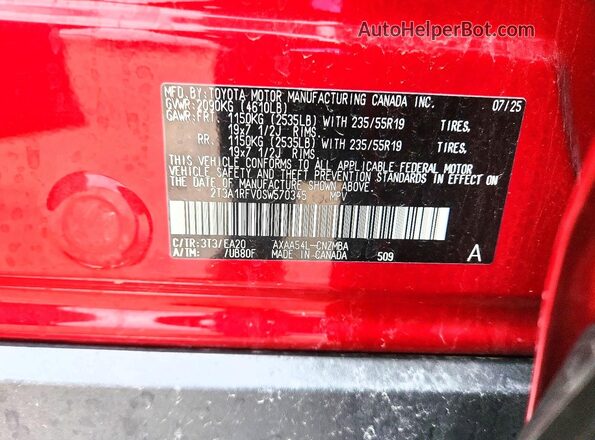 2T3A1RFV0SW570345 2025 TOYOTA RAV4 Red Вид наклейки з VIN-кодом