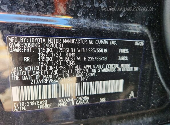 2T3A1RFV8SW551784 2025 TOYOTA RAV4 Black VIN კოდის სტიკერის ხედი