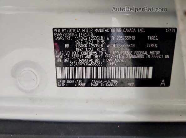 2T3A1RFVXSW505955 2025 TOYOTA RAV4 White Widok naklejki z numerem VIN