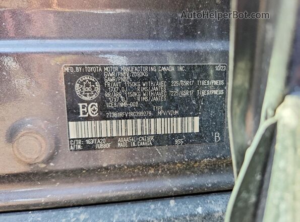 2T3B1RFV1RC399279 2024 TOYOTA RAV4 Gray VIN կոդի պիտակի տեսք