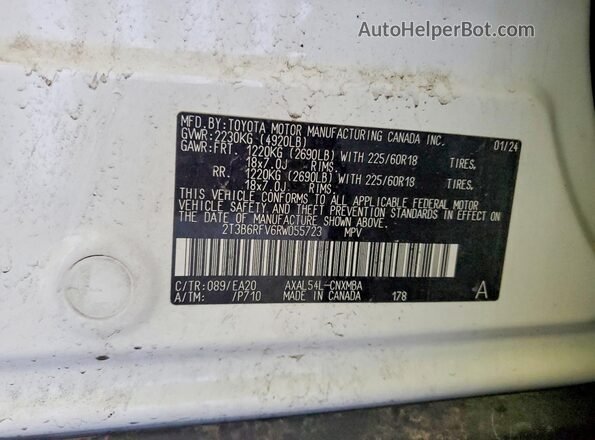 2T3B6RFV6RW055723 2024 TOYOTA RAV4 White Вид наклейки з VIN-кодом