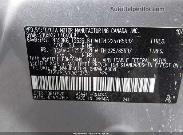 2T3BFREV1JW713728 2018 TOYOTA RAV4 Silver Engine compartment view