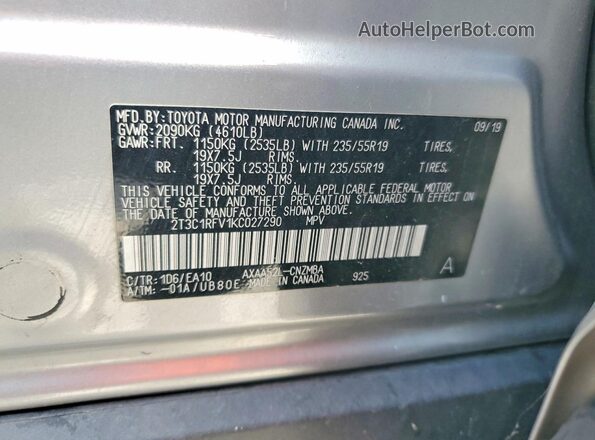 2T3C1RFV1KC027290 2019 TOYOTA RAV4 Silver Widok wnętrza 360 stopni
