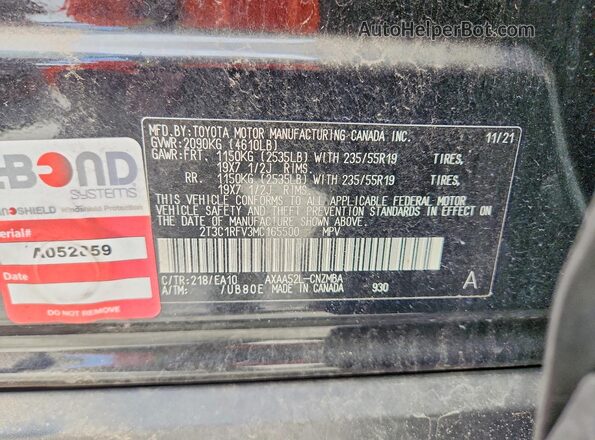 2T3C1RFV3MC165500 2021 TOYOTA RAV4 Black ძრავის განყოფილების ხედი
