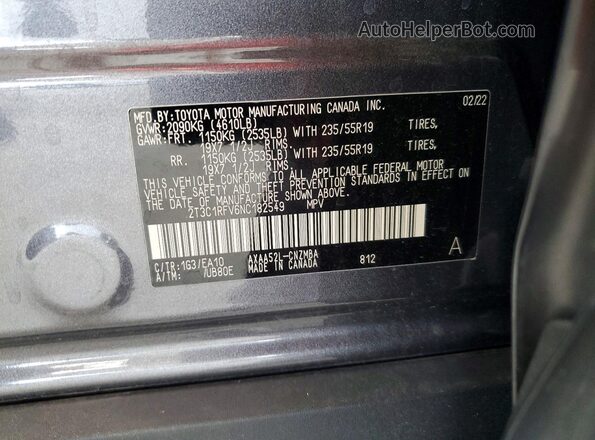 2T3C1RFV6NC182549 2022 TOYOTA RAV4 Серый Вид подкапотного пространства