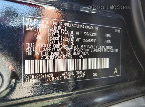 2T3C1RFV9MC168742 2021 TOYOTA RAV4 Черный Вид наклейки с VIN-кодом