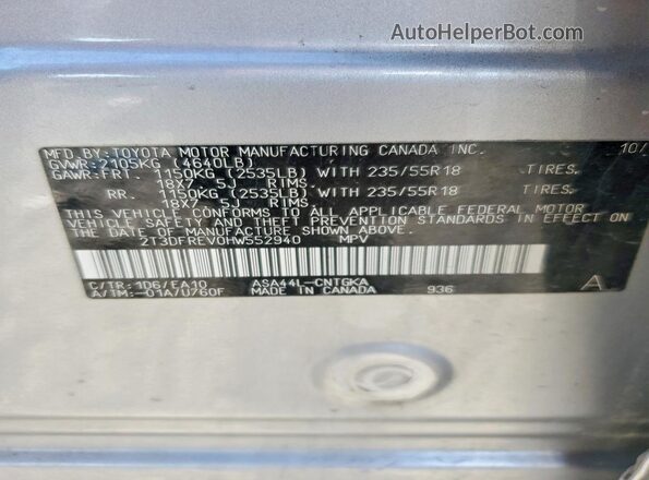 2T3DFREV0HW552940 2017 TOYOTA RAV4 Silver Vista de la etiqueta del VIN