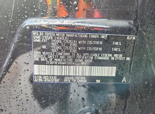 2T3DFREV8GW459954 2016 TOYOTA RAV4 Black VIN կոդի պիտակի տեսք