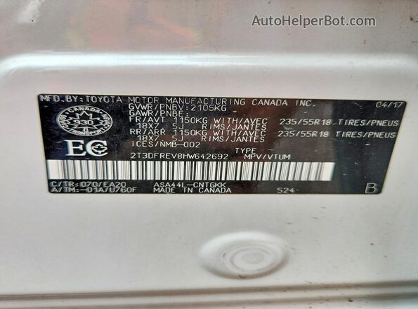 2T3DFREV8HW642692 2017 TOYOTA RAV4 White 360 interior view
