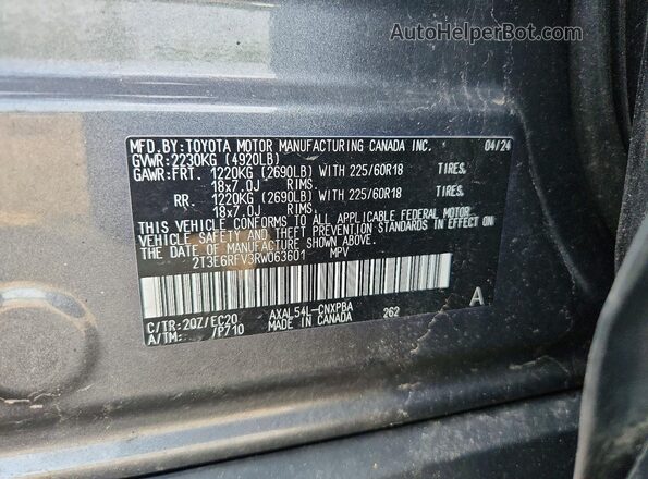2T3E6RFV3RW063601 2024 TOYOTA RAV4 Gray VIN sticker view