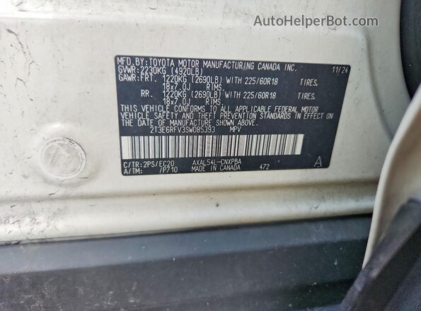 2T3E6RFV3SW085393 2025 TOYOTA RAV4 White Vista de la etiqueta del VIN