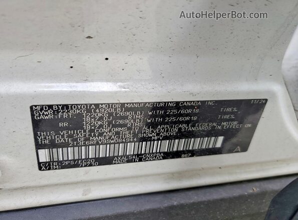 2T3E6RFV9SW084944 2025 TOYOTA RAV4 White Widok wnętrza 360 stopni