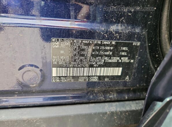 2T3EWRFV8LW074245 2020 TOYOTA RAV4 Синий Панорамный вид салона 360°