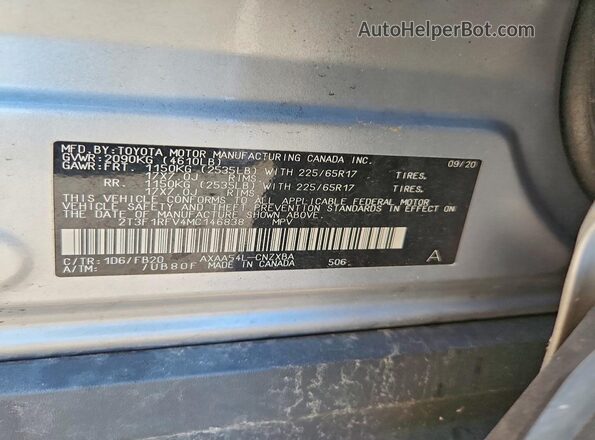 2T3F1RFV4MC146838 2021 TOYOTA RAV4 Серебряный Вид наклейки с VIN-кодом