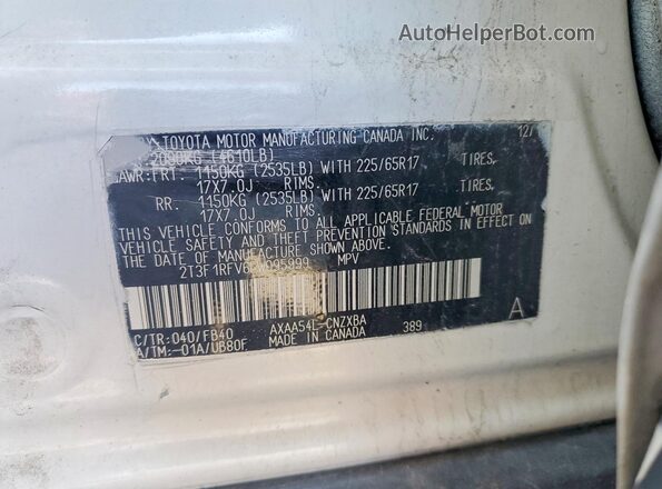 2T3F1RFV6LW095999 2020 TOYOTA RAV4 White VIN კოდის სტიკერის ხედი