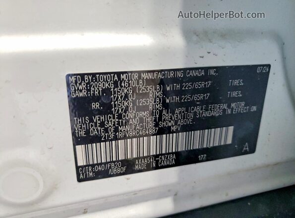 2T3F1RFV8RC464887 2024 TOYOTA RAV4 White VIN կոդի պիտակի տեսք