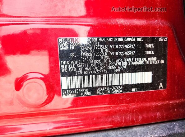 2T3F1RFVXNW274419 2022 TOYOTA RAV4 Red ძრავის განყოფილების ხედი