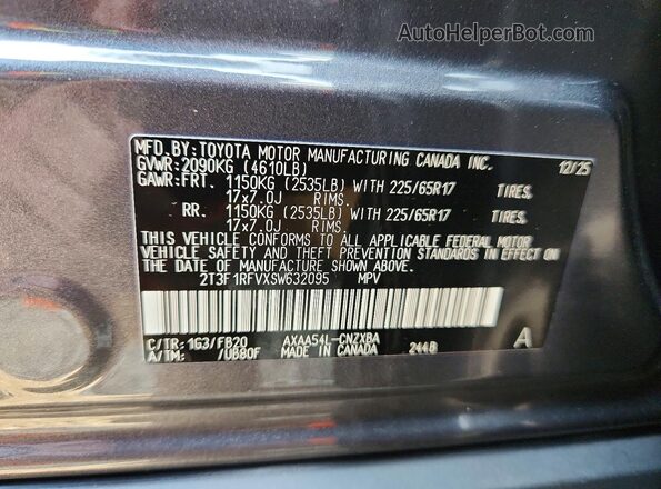 2T3F1RFVXSW632095 2025 TOYOTA RAV4 Gray VIN կոդի պիտակի տեսք