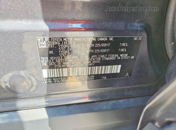 2T3G1RFV0LW121548 2020 TOYOTA RAV4 Gray Vista de la etiqueta del VIN