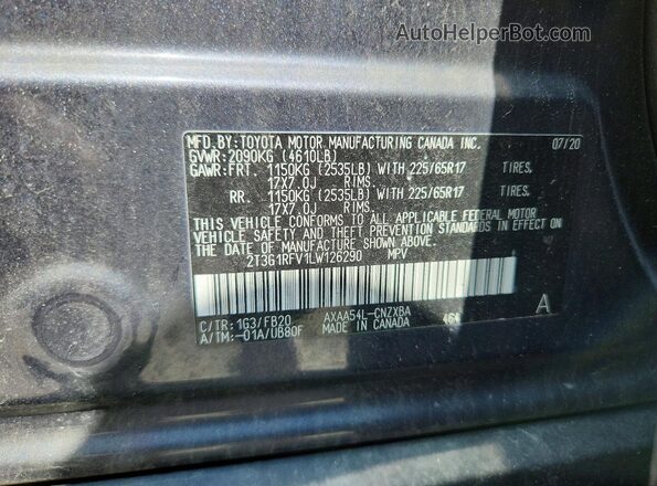2T3G1RFV1LW126290 2020 TOYOTA RAV4 Серый Вид наклейки с VIN-кодом