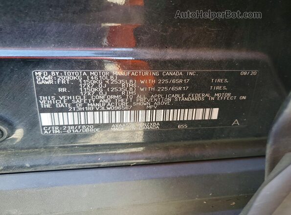 2T3H1RFV3LW096567 2020 TOYOTA RAV4 Black 360 interior view