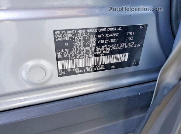 2T3H1RFV4MC101469 2021 TOYOTA RAV4 Серебряный Вид наклейки с VIN-кодом