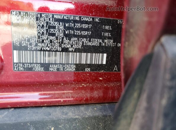 2T3H1RFV4MW130789 2021 TOYOTA RAV4 Red Vista del compartimento del motor