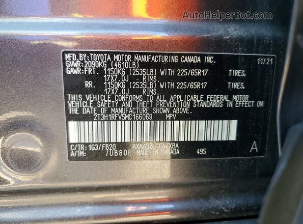 2T3H1RFV5MC166069 2021 TOYOTA RAV4 Gray Սալոնի 360 աստիճան տեսք